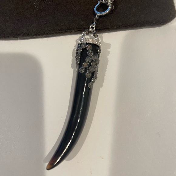 Ashley Pittman black horn pendant necklace with diamonds on magnetic clasp chain - Picture 2 of 5